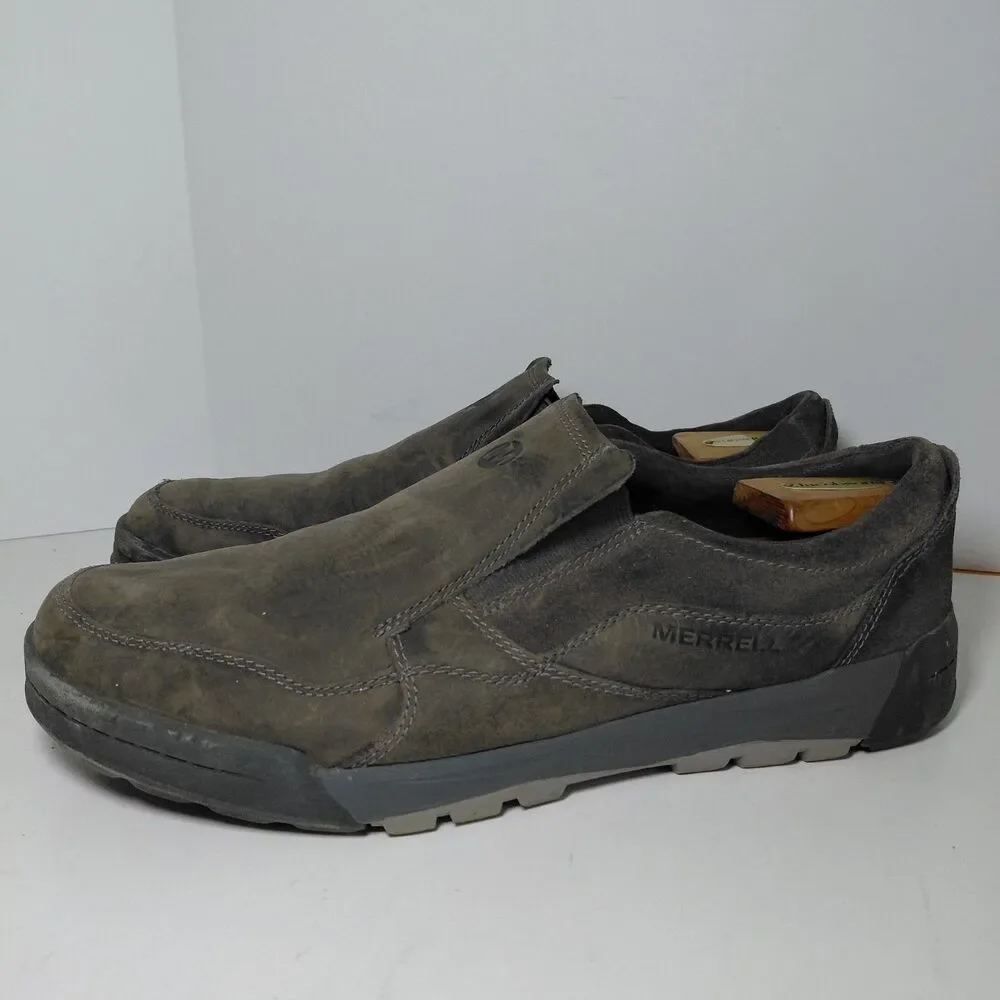 Merrell Berner Moc Shoes Mens Size 12 Gray Leather Slip On Comfort Casual